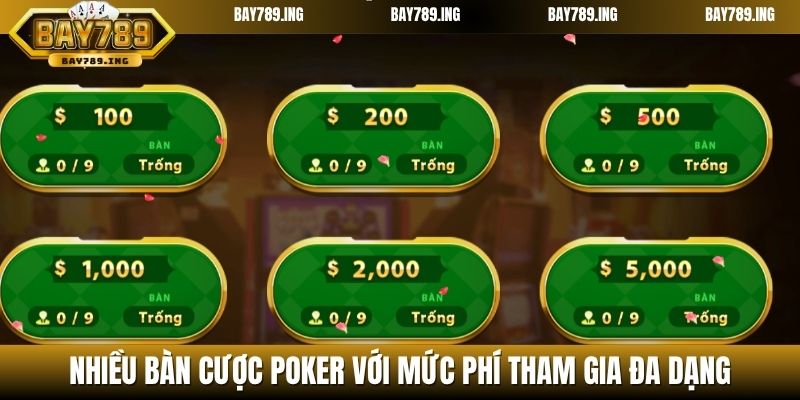 Nhiều bàn cược poker với mức phí tham gia đa dạng