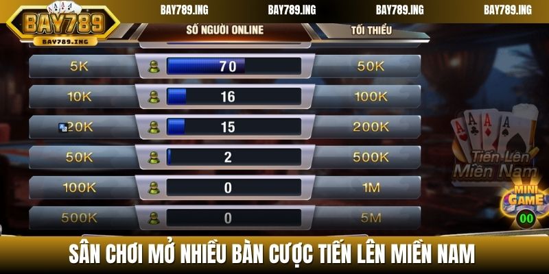 Sân chơi mở nhiều bàn cược tiến lên miền Nam